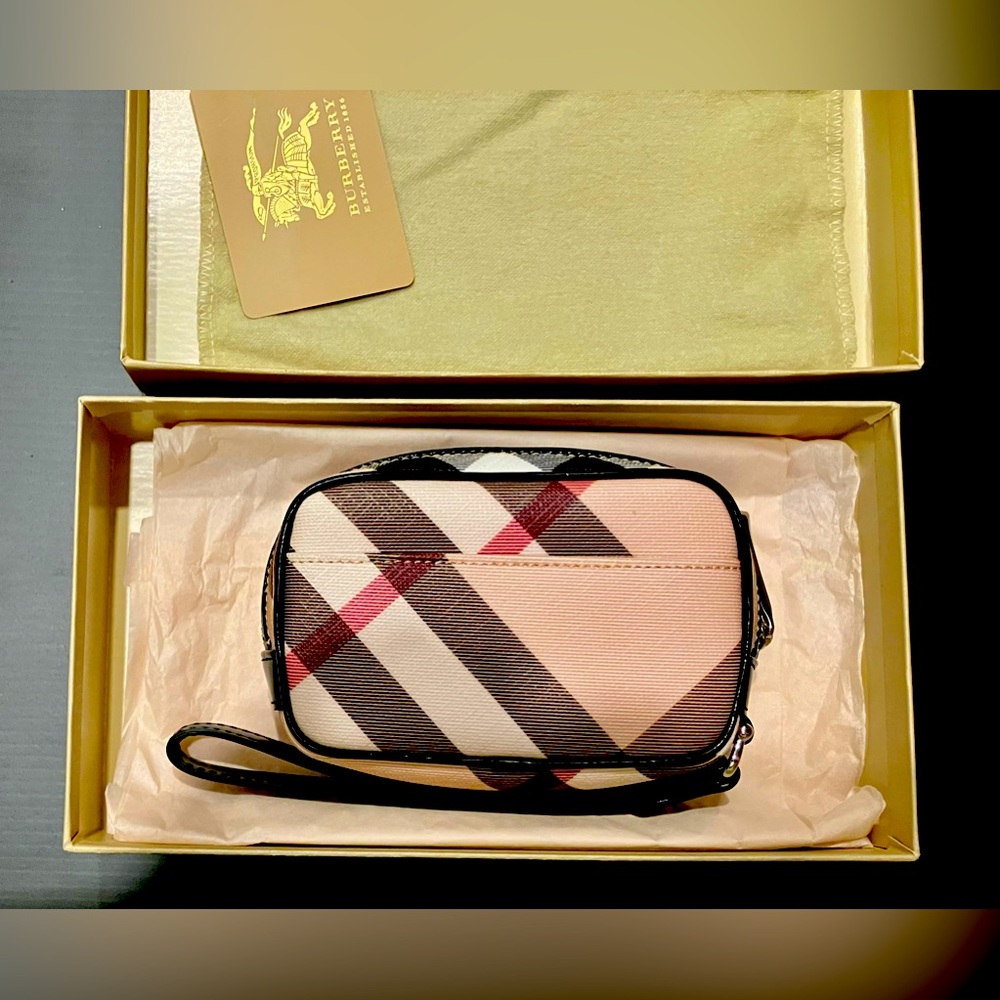 Burberry Nova Check Small Zip Wristlet New With cards, dust bag, and box
